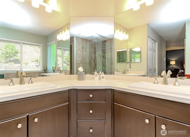 913 N Mountain View Ave, Tacoma, WA 98406 - bathroom featuring a shower stall and double vanity