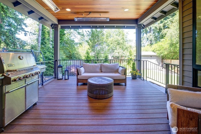 14430 SE 18th St, Bellevue, WA 98007 - wooden deck featuring outdoor lounge area and view of wooded area