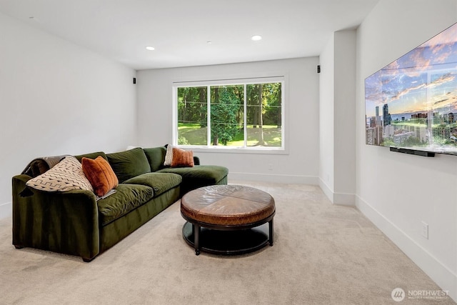 14430 SE 18th St, Bellevue, WA 98007 - living area featuring carpet floors, recessed lighting, and baseboards