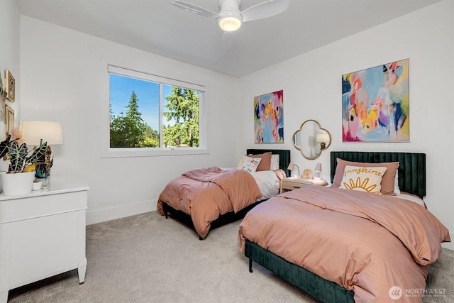 14430 SE 18th St, Bellevue, WA 98007 - bedroom with light colored carpet, baseboards, and ceiling fan