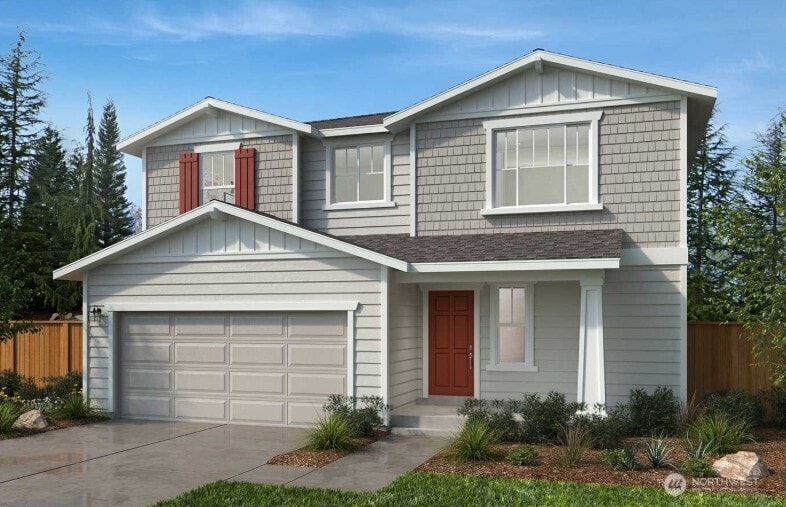 17107 126th Street Ct E Unit 221, Bonney Lake, WA 98391 - view of front of property featuring driveway, a garage, roof with shingles, and board and batten siding
