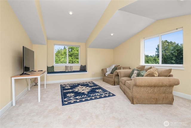 6412 122nd Street Ct E, Puyallup, WA 98373 - carpeted living area featuring lofted ceiling and baseboards