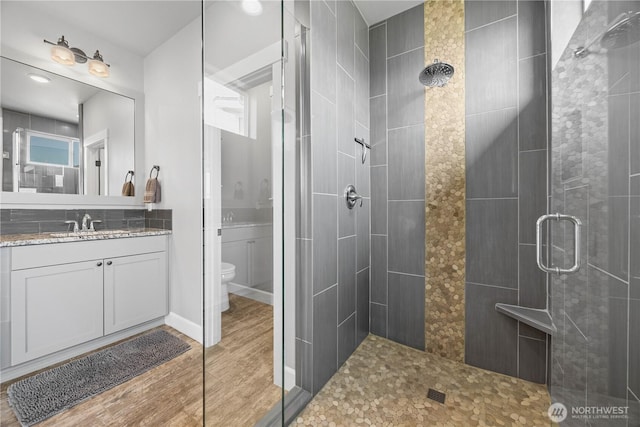 167 N Shore Dr, Orondo, WA 98843 - full bath featuring a stall shower, vanity, and wood finished floors