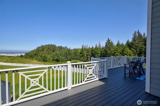 30 Chauncey Ln W, Pacific Beach, WA 98571 - wooden terrace featuring a yard and a water view