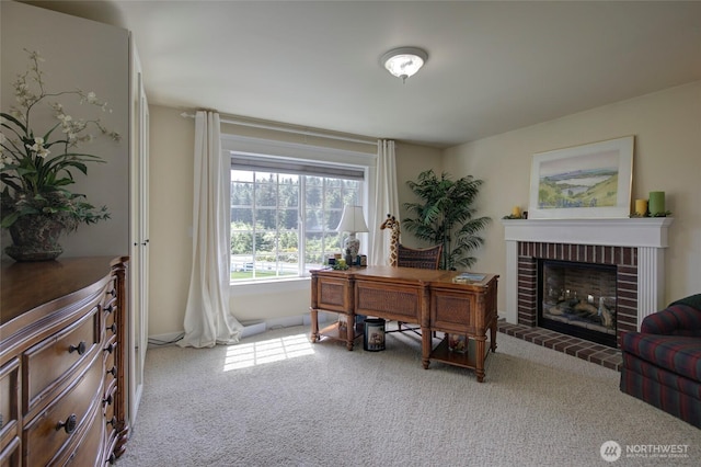 30 Chauncey Ln W, Pacific Beach, WA 98571 - office space with carpet flooring and a brick fireplace
