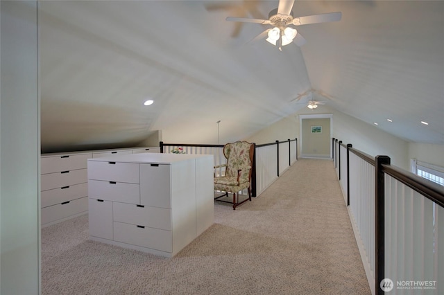 30 Chauncey Ln W, Pacific Beach, WA 98571 - bonus room featuring ceiling fan, light carpet, and vaulted ceiling