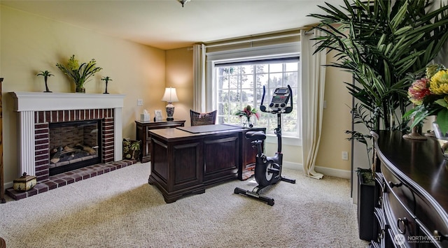 30 Chauncey Ln W, Pacific Beach, WA 98571 - office area with light carpet and a brick fireplace
