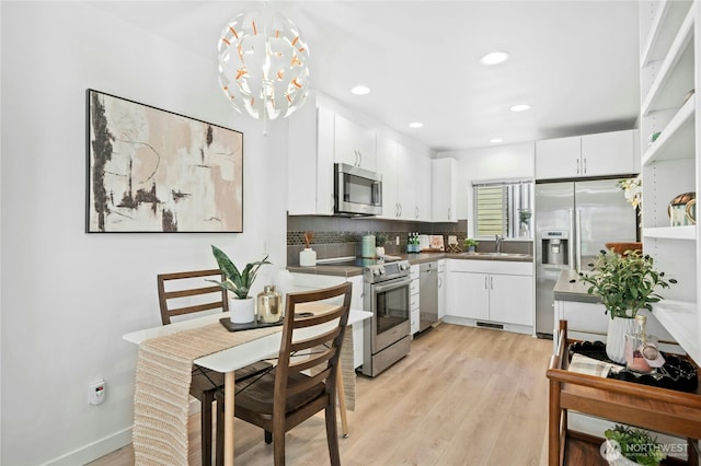 4795 35th Ave S Unit B, Seattle, WA 98118 - kitchen with appliances with stainless steel finishes, white cabinetry, light wood-style flooring, and recessed lighting