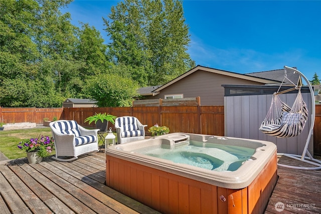 8380 Grouse Crescent Dr, Blaine, WA 98230 - deck featuring an outdoor hot tub and a fenced backyard