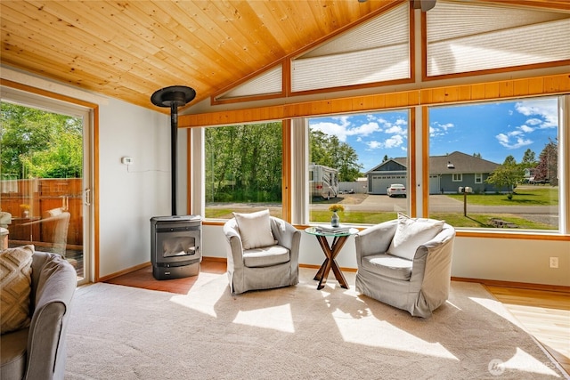 8380 Grouse Crescent Dr, Blaine, WA 98230 - sunroom with a wood stove and vaulted ceiling