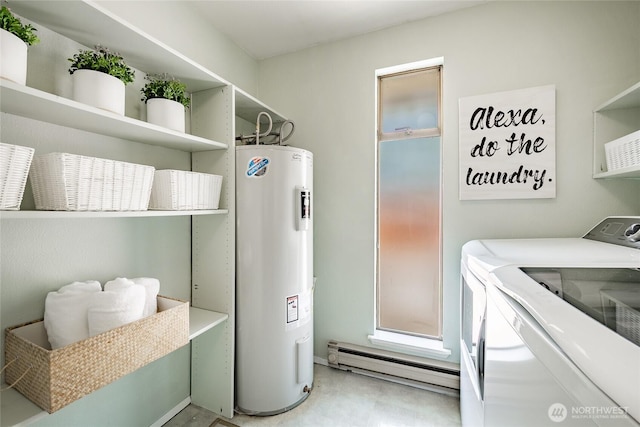 8380 Grouse Crescent Dr, Blaine, WA 98230 - washroom with electric water heater, washing machine and dryer, and a baseboard radiator