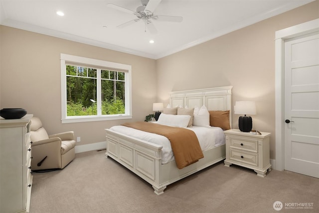 26507 SE Old Black Nugget Rd, Issaquah, WA 98029 - bedroom featuring light colored carpet, recessed lighting, and a ceiling fan