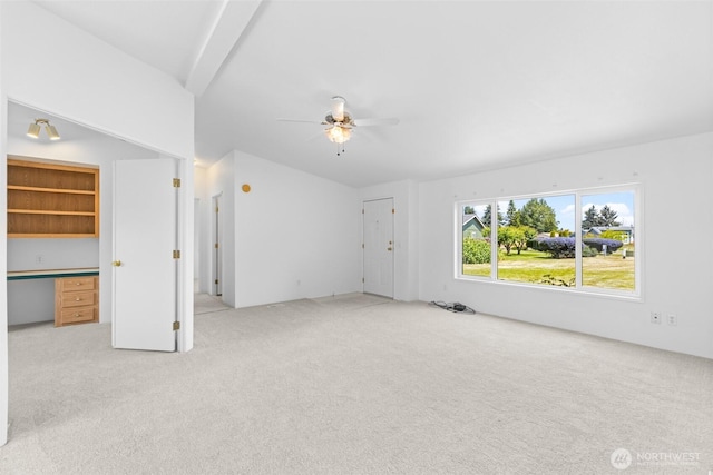 140 Big Sky Ln, Sequim, WA 98382 - unfurnished living room featuring light colored carpet and ceiling fan
