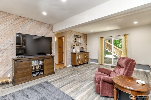 23310 133rd Ct SE, Kent, WA 98042 - living area with wood walls, wood finished floors, and recessed lighting