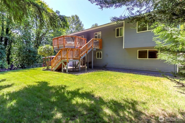 23310 133rd Ct SE, Kent, WA 98042 - rear view of property featuring stairs, a wooden deck, and a yard