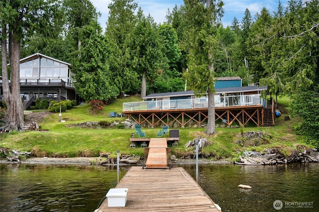18933 W Big Lake Blvd, Mount Vernon, WA 98274 - dock featuring a yard, a deck with water view, and a forest view