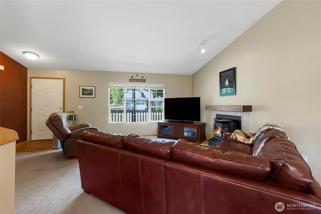 25320 153rd St E, Buckley, WA 98321 - carpeted living area featuring lofted ceiling and a fireplace