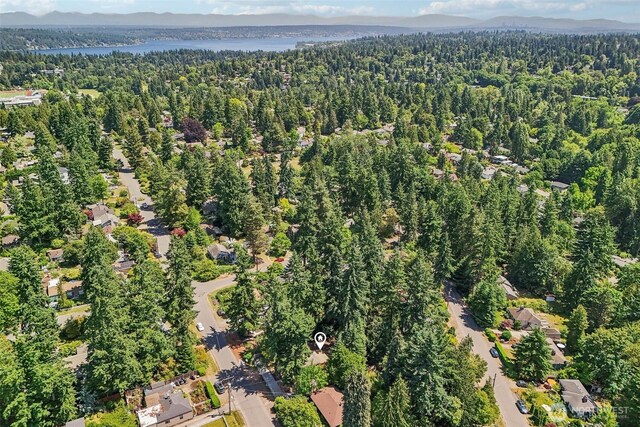1535 NE 107th St, Seattle, WA 98125 - aerial view of property's location with a forest and a water and mountain view