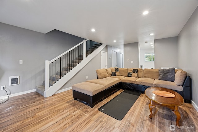 12416 SE 272nd Pl Unit C, Kent, WA 98030 - living area with wood finished floors, stairway, and recessed lighting