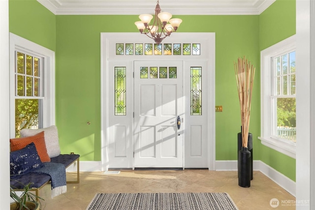 8816 Fauntleroy Way SW, Seattle, WA 98136 - foyer with a chandelier, crown molding, and tile patterned flooring