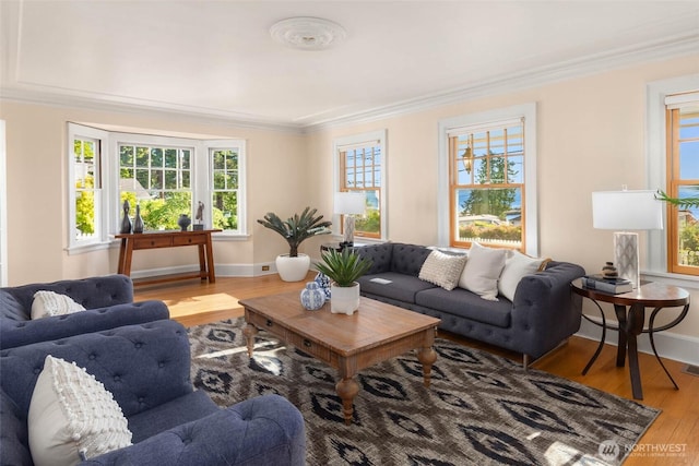 8816 Fauntleroy Way SW, Seattle, WA 98136 - living room featuring crown molding and wood finished floors