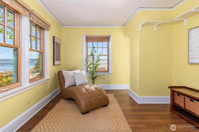 8816 Fauntleroy Way SW, Seattle, WA 98136 - living area with healthy amount of natural light, dark wood-style floors, and crown molding