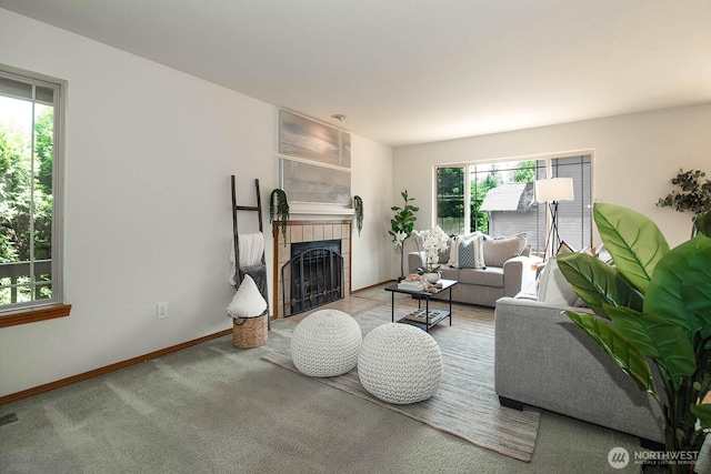 3304 202nd St SW, Lynnwood, WA 98036 - living room featuring a tile fireplace and carpet floors