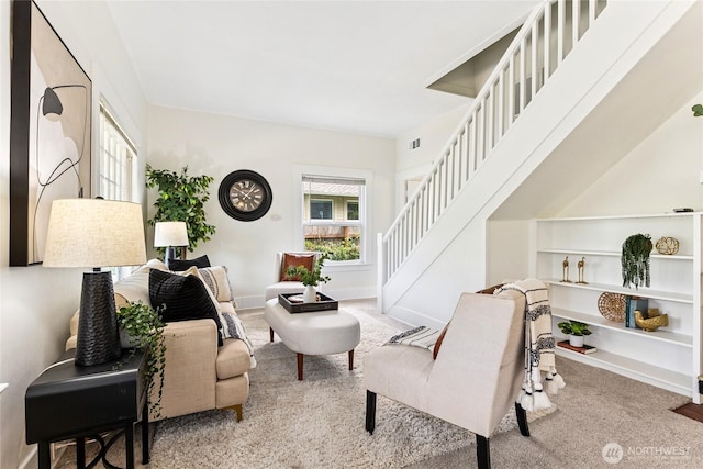 208 Barksdale Ave, Dupont, WA 98327 - living area with stairway and carpet floors