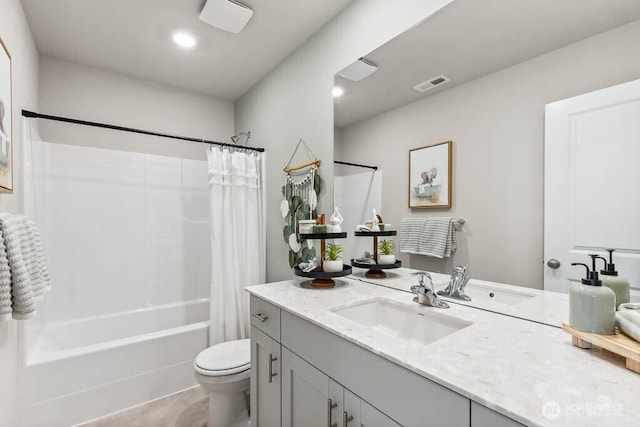 206 18th Dr Unit 104, Snohomish, WA 98290 - full bathroom featuring vanity, shower / tub combo, toilet, and recessed lighting