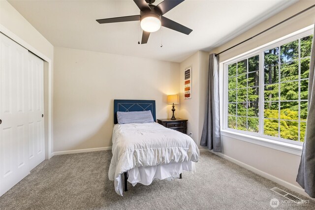 5004 98th Avenue Ct W, University Place, WA 98467 - carpeted bedroom with a closet and ceiling fan