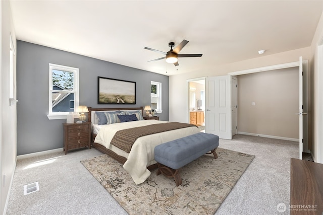 5004 98th Avenue Ct W, University Place, WA 98467 - bedroom featuring light carpet, ceiling fan, and ensuite bathroom