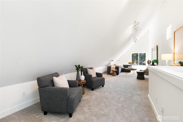6816 NE 153rd Pl Unit D, Kenmore, WA 98028 - bedroom featuring lofted ceiling, light carpet, and baseboards