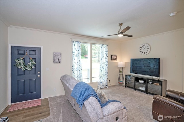 170 E Soundview Dr E, Shelton, WA 98584 - living area with ornamental molding, ceiling fan, and carpet flooring