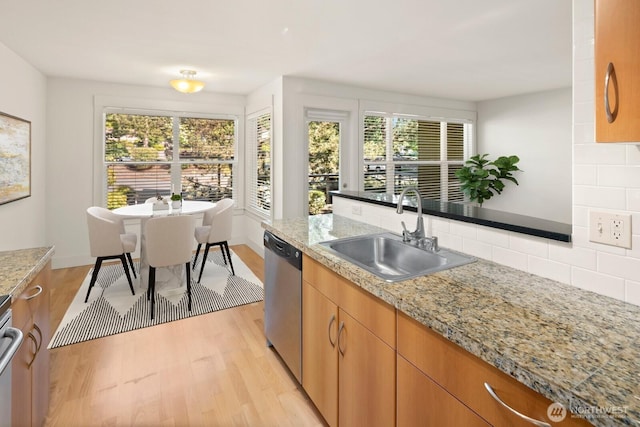 22910 90th Ave W Unit B306, Edmonds, WA 98026 - kitchen with stainless steel dishwasher, tasteful backsplash, healthy amount of natural light, and light wood-type flooring