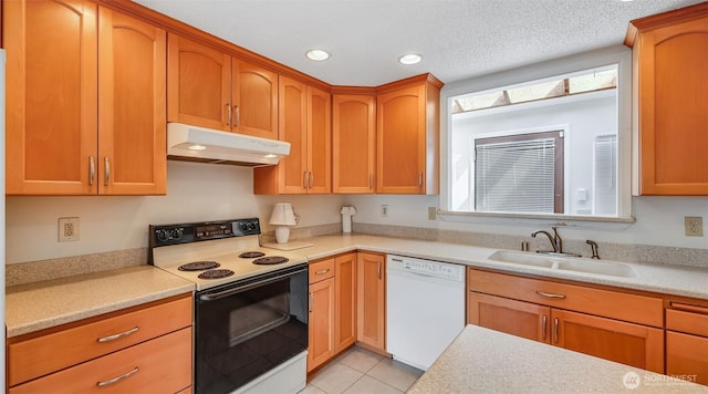 22230 100th Ave SE, Kent, WA 98031 - kitchen featuring range with electric stovetop, dishwasher, under cabinet range hood, light countertops, and recessed lighting