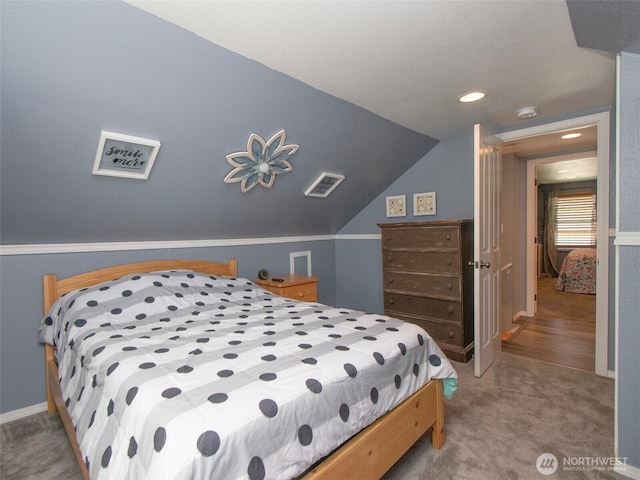 1011 E 5th St, Port Angeles, WA 98362 - bedroom with carpet, lofted ceiling, recessed lighting, and baseboards