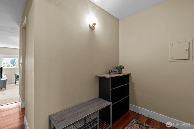 8503 Bowdoin Way Unit 203, Edmonds, WA 98026 - hall with dark wood-style flooring and baseboards