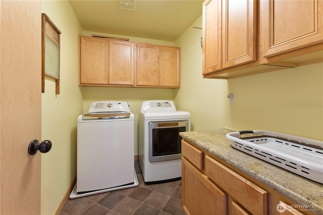 8415 57th Ave E, Puyallup, WA 98371 - laundry room with washer and dryer, cabinet space, and dark tile patterned flooring
