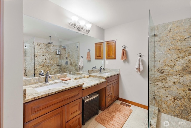 8415 57th Ave E, Puyallup, WA 98371 - bathroom with vanity, a shower stall, and tile patterned flooring