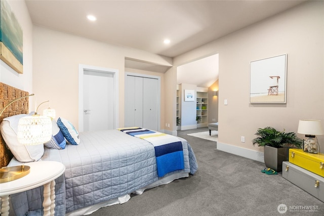 13730 Main St, Bellevue, WA 98005 - bedroom with carpet floors, a closet, and recessed lighting