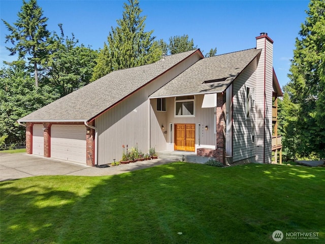 29247 188th Ave SE, Kent, WA 98042 - mid-century inspired home with a shingled roof, brick siding, a chimney, a front lawn, and driveway
