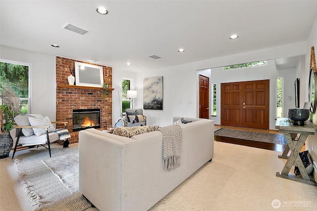 29247 188th Ave SE, Kent, WA 98042 - living area featuring a brick fireplace and recessed lighting