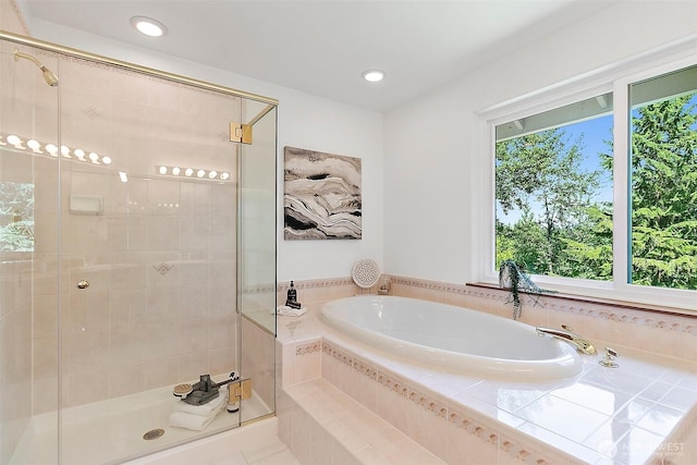 29247 188th Ave SE, Kent, WA 98042 - bathroom featuring a garden tub, a shower stall, recessed lighting, and tile patterned floors