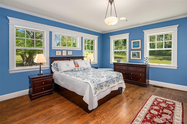 19840 Vashon Hwy SW, Vashon, WA 98070 - bedroom with multiple windows, ornamental molding, and dark wood finished floors