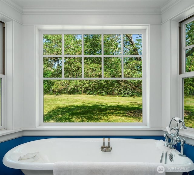 19840 Vashon Hwy SW, Vashon, WA 98070 - bathroom featuring plenty of natural light, a freestanding bath, and crown molding