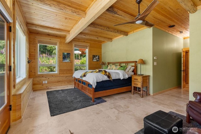 20720 501st Dr SE, Index, WA 98251 - bedroom with a wooden ceiling with exposed beams and wooden walls