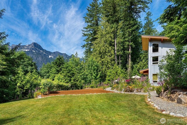 20720 501st Dr SE, Index, WA 98251 - view of grassy yard with a mountain view and a view of trees