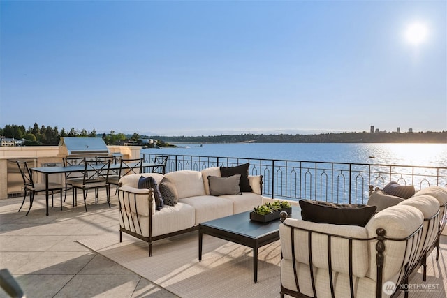 1615 Roanoke Way, Mercer Island, WA 98040 - view of patio / terrace with outdoor lounge area, a water view, and grilling area