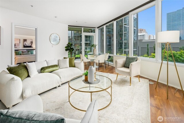 10700 NE 4th St Unit 806, Bellevue, WA 98004 - living area featuring wood finished floors, plenty of natural light, and a view of city