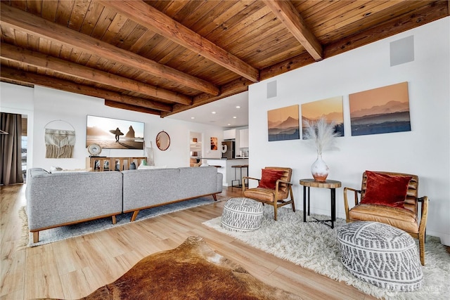 108 E Lake Stevens Rd, Lake Stevens, WA 98258 - living area featuring a wooden ceiling with exposed beams and wood finished floors